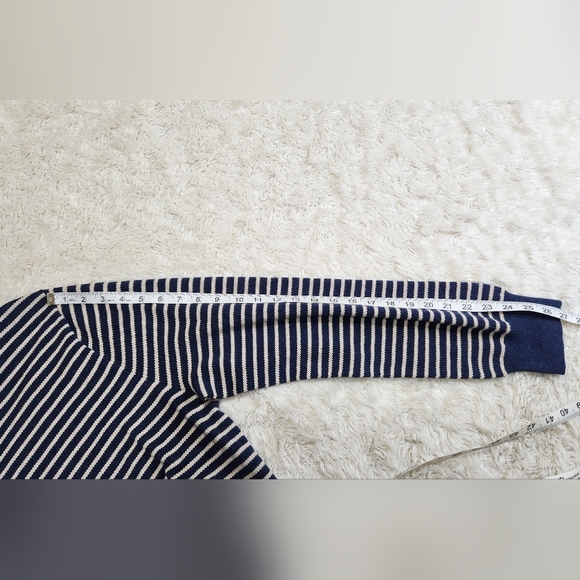 J.Crew Mercantile Mens Pique Striped Crewneck Sweater 100% Cotton Blue/Cream LG - Picture 9 of 11